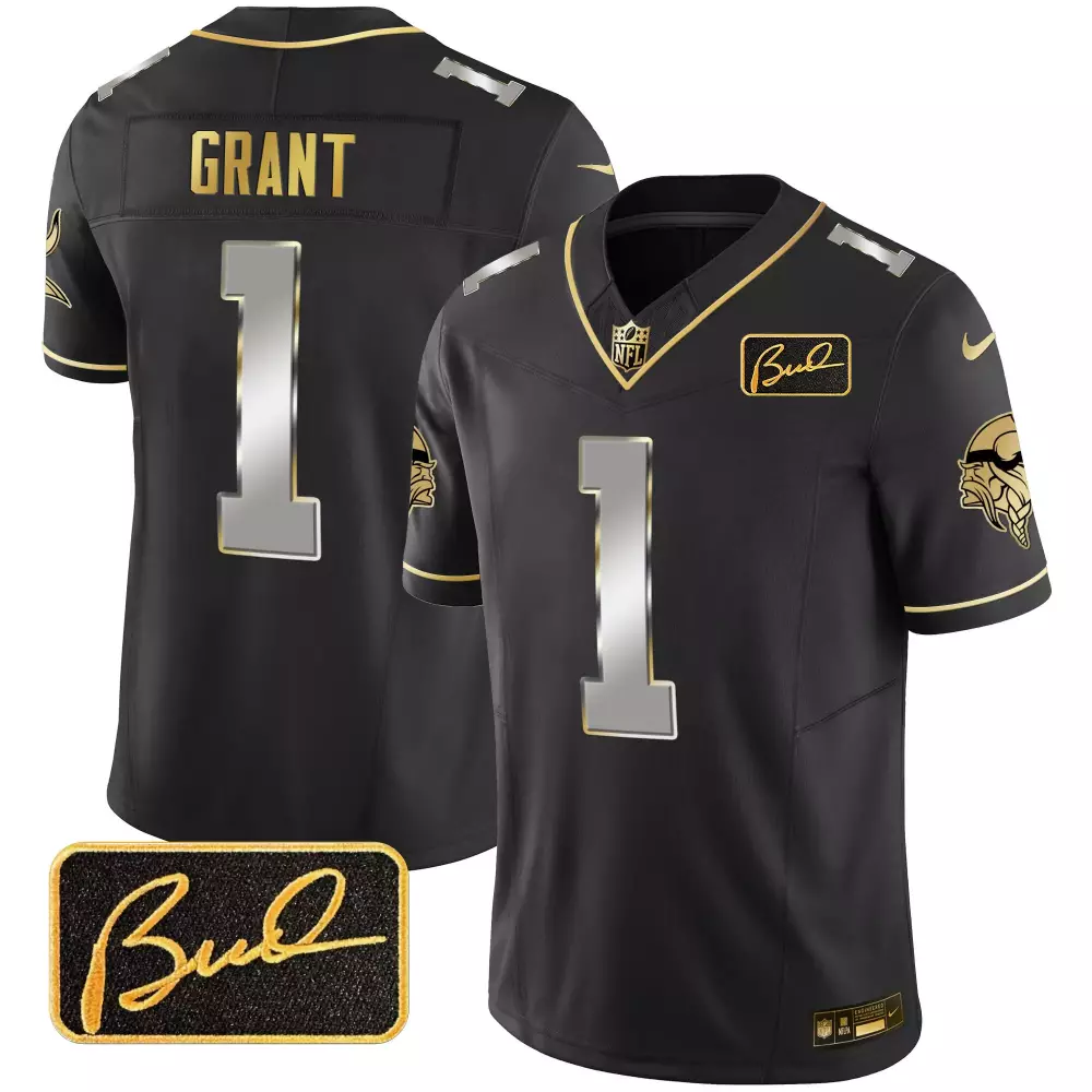 bud grant black gold mens minnesota vikings bud grant patch gold limited jersey v2 all stitched