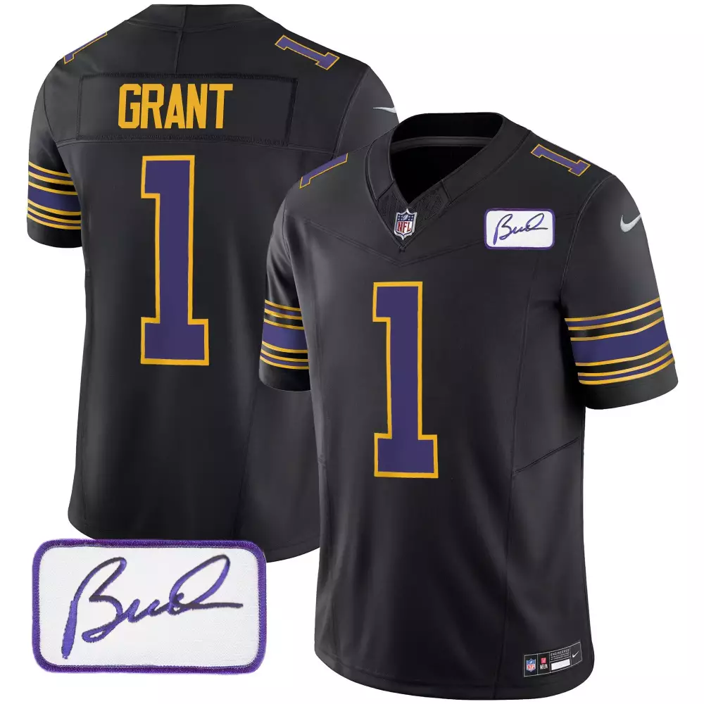 bud grant black gold mens minnesota vikings bud grant patch gold limited jersey v2 all stitched