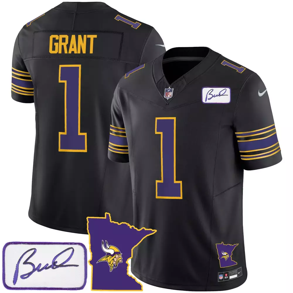 bud grant black mens minnesota vikings bud grant patch classic limited jersey v2 all stitched
