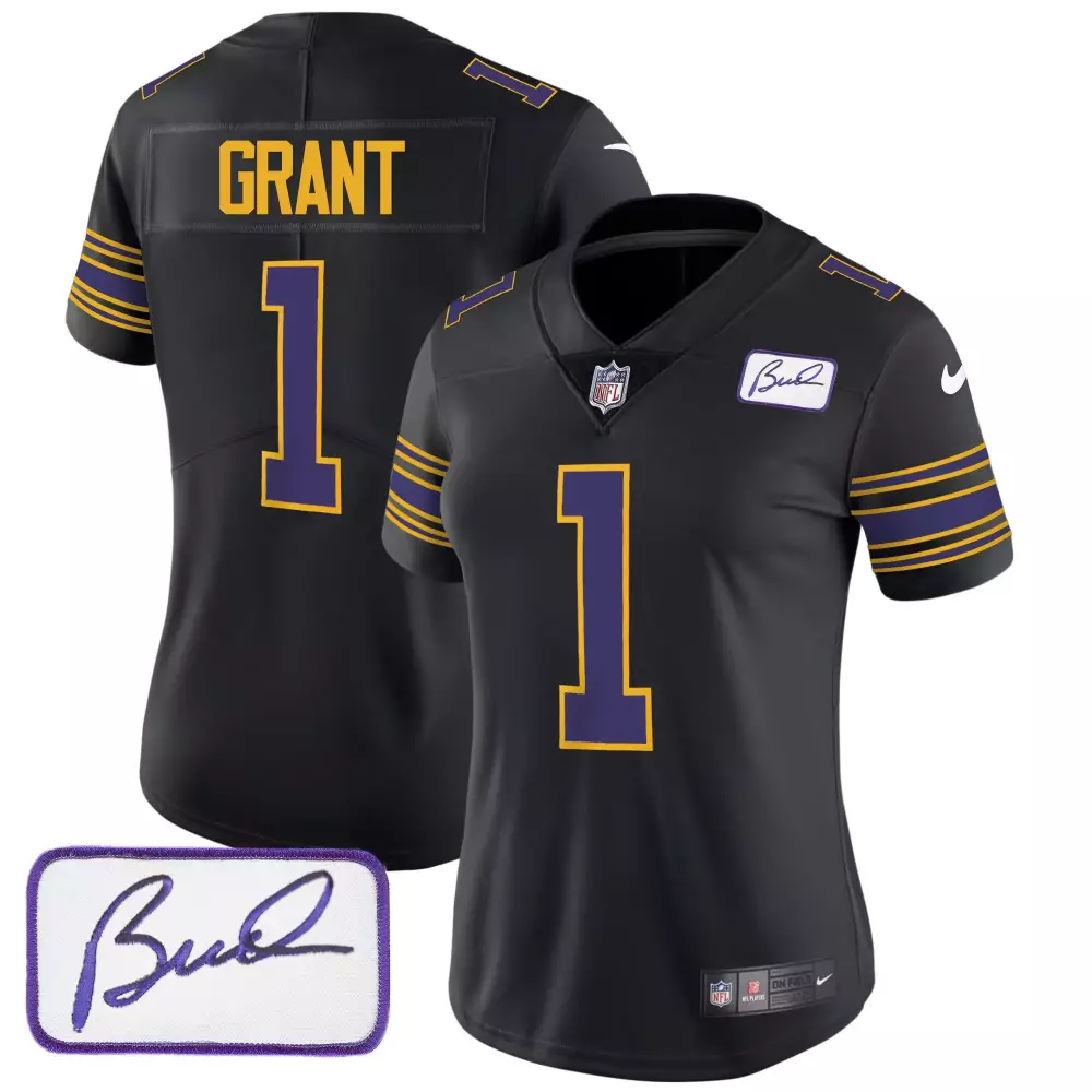 bud grant black mens minnesota vikings bud grant patch classic limited jersey v2 all stitched