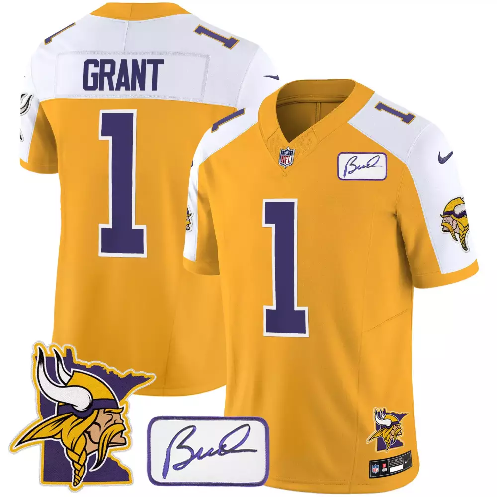 bud grant gold alternate mens minnesota vikings bud grant minnesota patch classic limited jersey all stitched