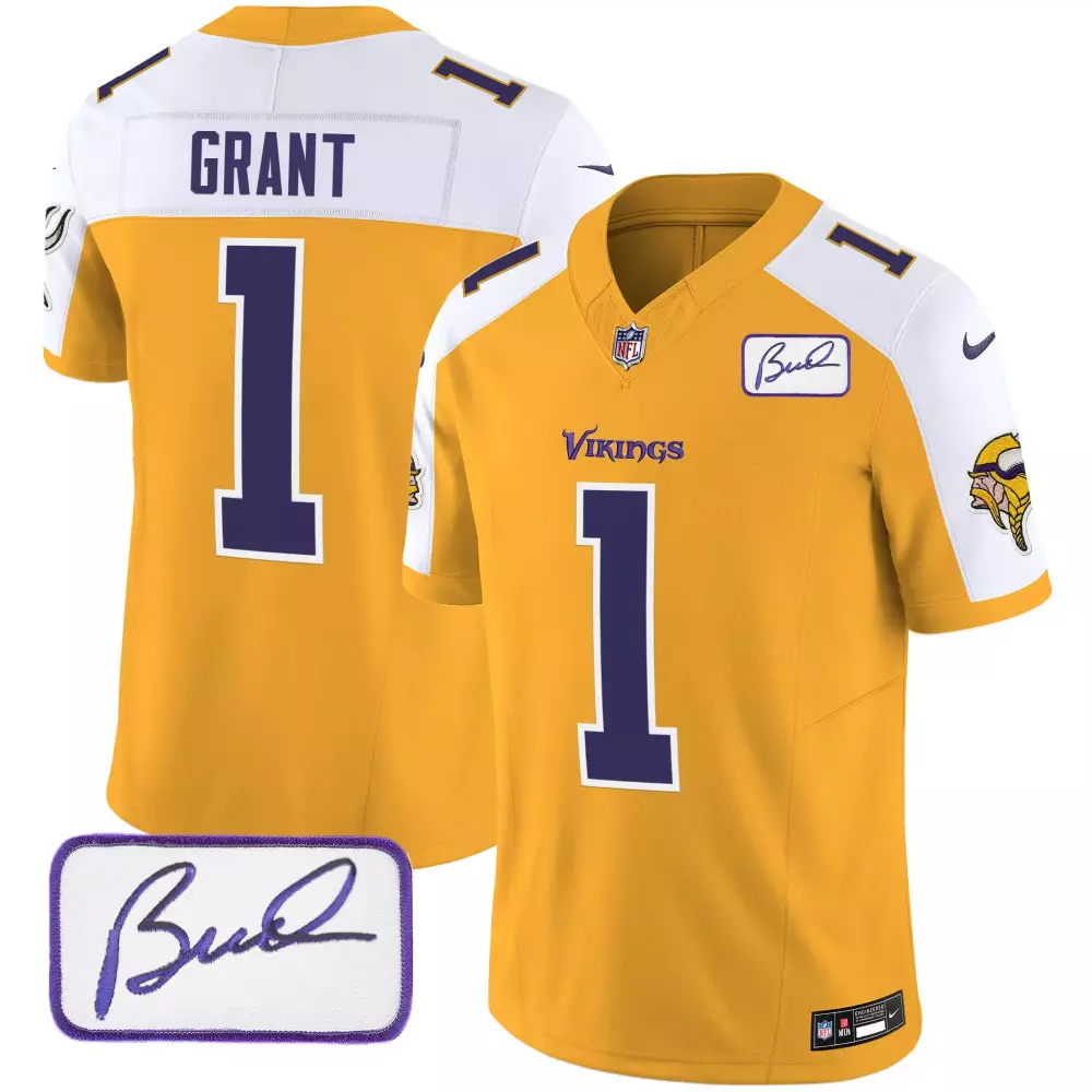 bud grant gold alternate mens minnesota vikings bud grant patch classic limited jersey v6 all stitched