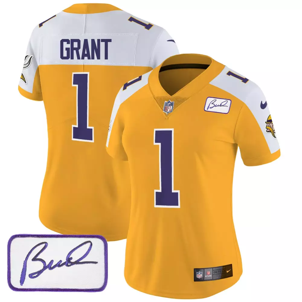 bud grant gold alternate mens minnesota vikings bud grant patch classic limited jersey v6 all stitched