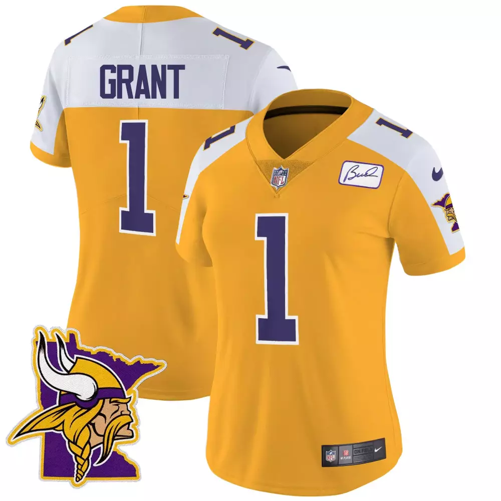 bud grant gold alternate mens minnesota vikings bud grant patch classic limited jersey v6 all stitched