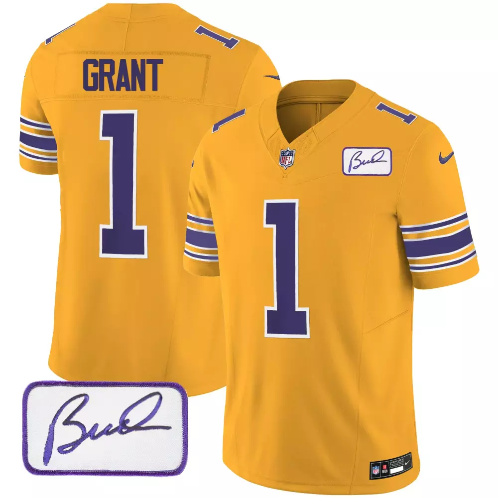bud grant gold alternate mens minnesota vikings bud grant patch classic limited jersey v6 all stitched