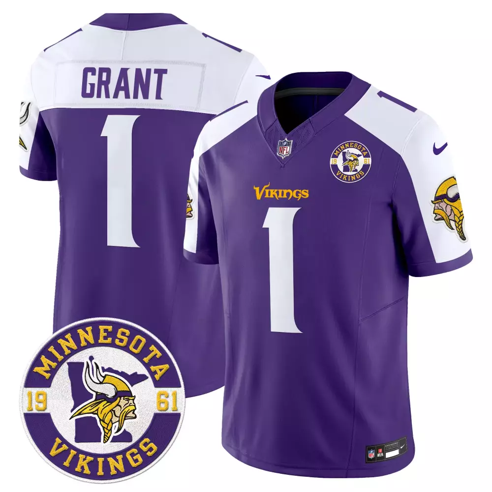 bud grant purple alternate mens minnesota vikings 2024 vapor limited jersey v2 est 1961 patch all stitched