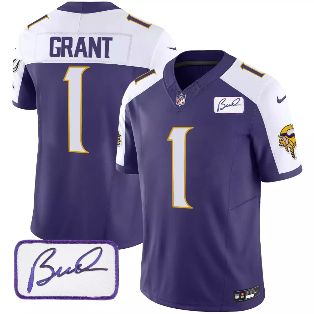 bud grant purple alternate mens minnesota vikings bud grant patch classic limited jersey v4 all stitched