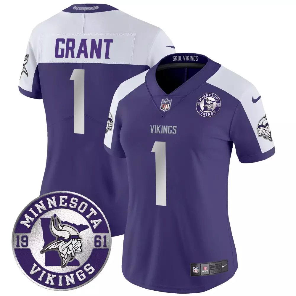 bud grant purple alternate womens minnesota vikings 2024 vapor limited jersey est 1961 patch all stitched