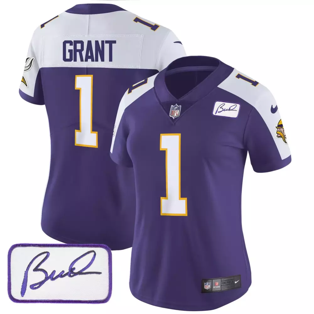 bud grant purple alternate womens minnesota vikings 2024 vapor limited jersey est 1961 patch all stitched