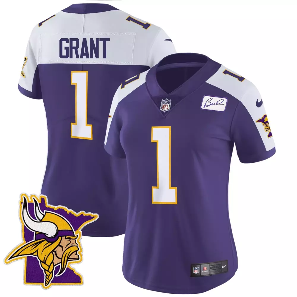 bud grant purple alternate womens minnesota vikings 2024 vapor limited jersey est 1961 patch all stitched