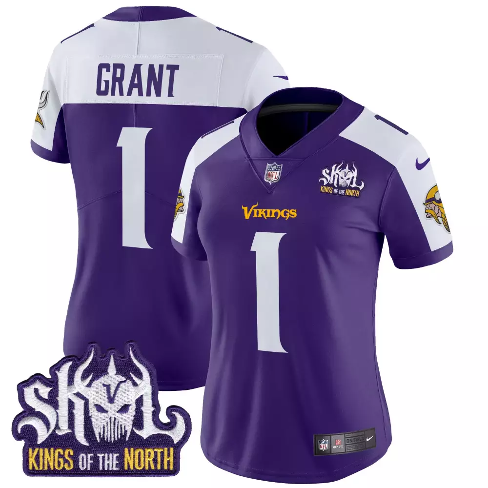 bud grant purple alternate womens minnesota vikings kings of the north patch vapor limited jersey all stitched