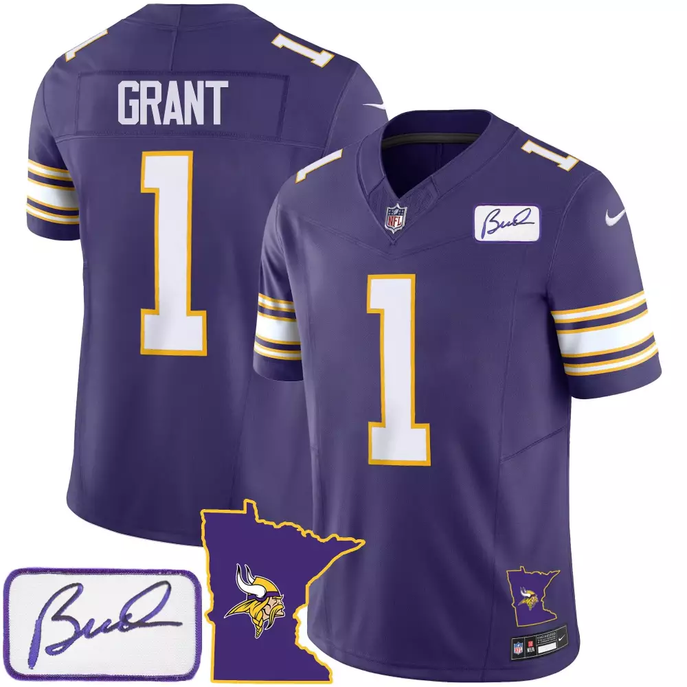 bud grant purple mens minnesota vikings bud grant minnesota patch classic limited jersey all stitched