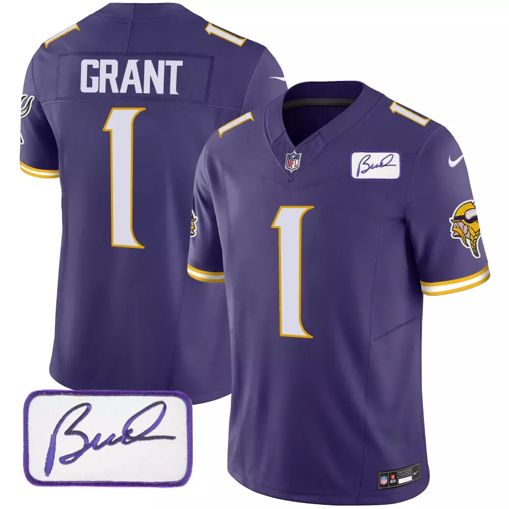 bud grant purple mens minnesota vikings bud grant patch classic limited jersey v3 all stitched