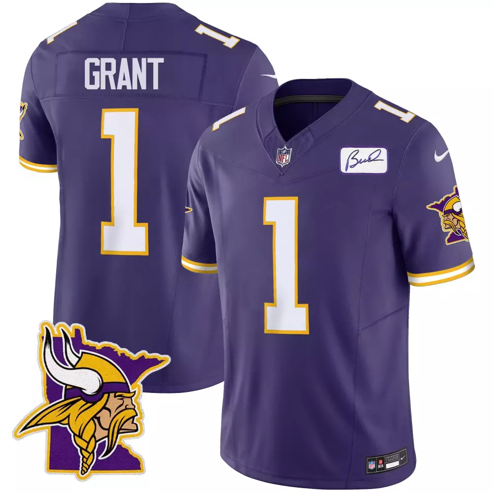 bud grant purple mens minnesota vikings bud grant patch classic limited jersey v3 all stitched