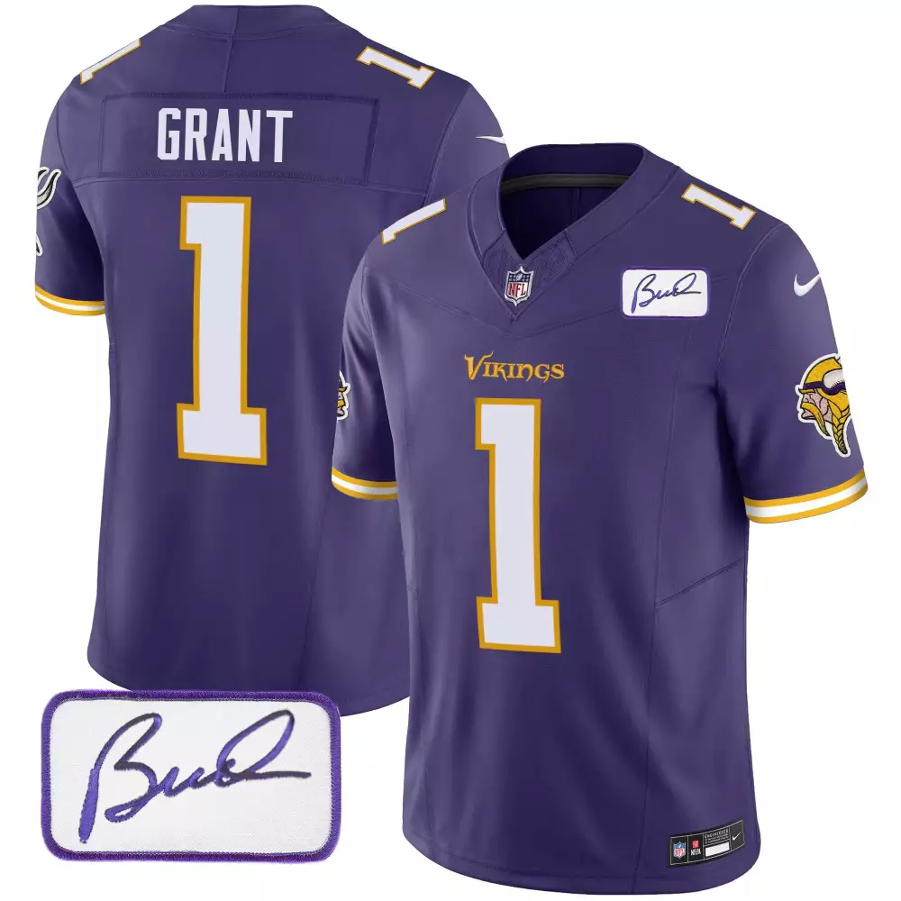 bud grant purple mens minnesota vikings bud grant patch classic limited jersey v3 all stitched