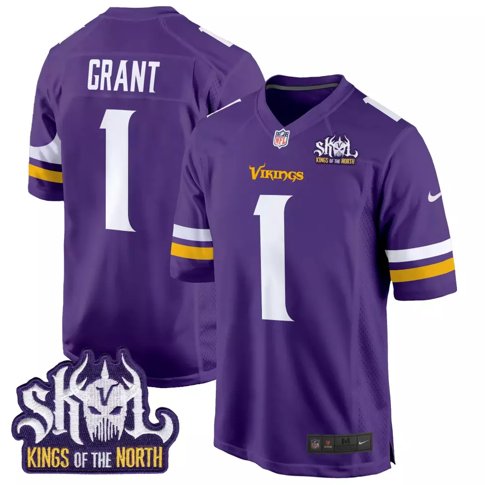 bud grant purple mens minnesota vikings king of the north patch game jersey all stitched