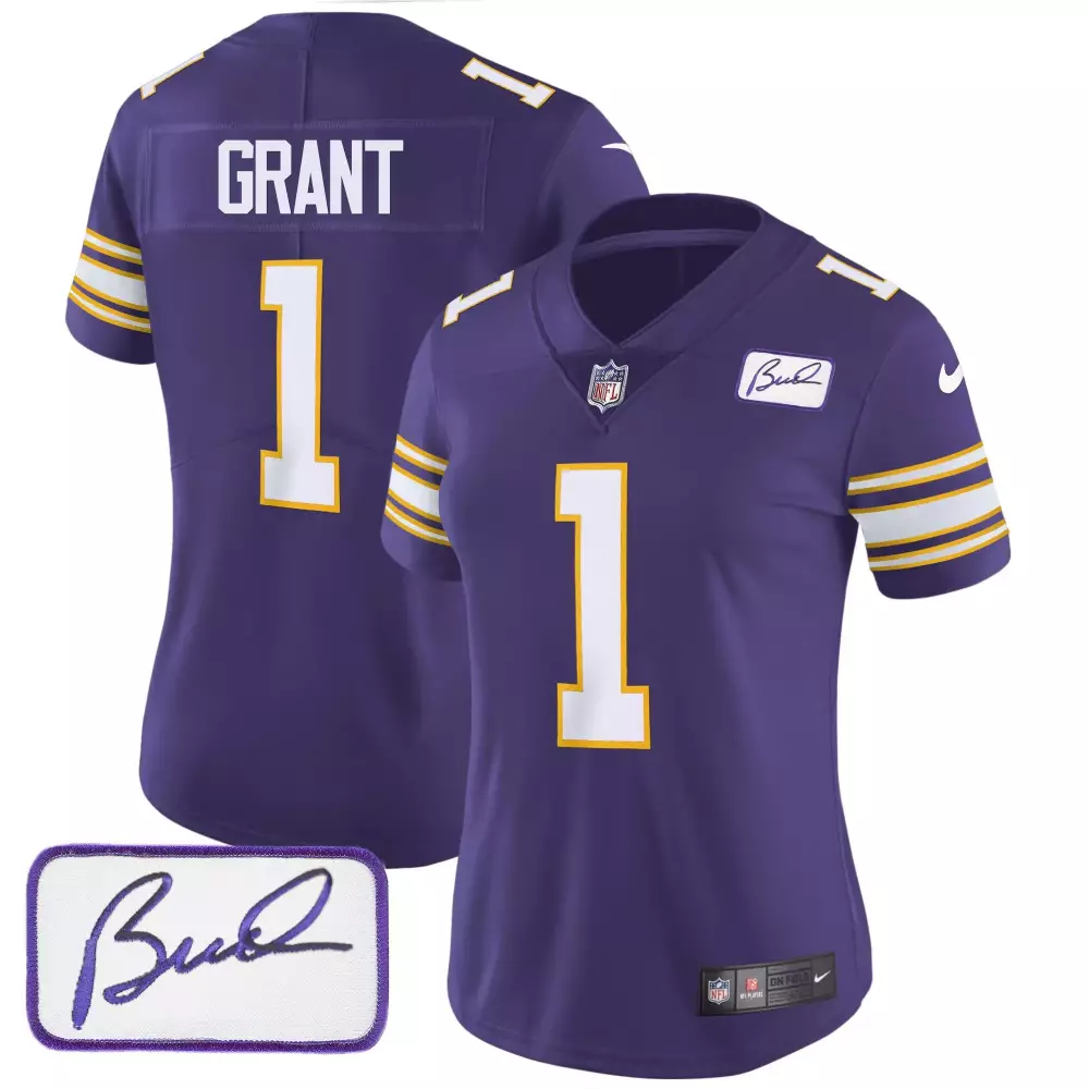 bud grant purple womens minnesota vikings bud grant patch classic limited jersey all stitched