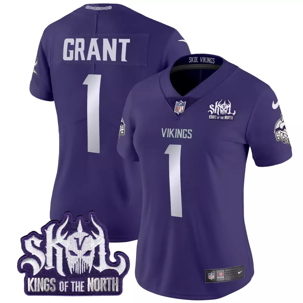 bud grant purple womens vikings 2024 winter warrior skol patch vapor limited jersey all stitched
