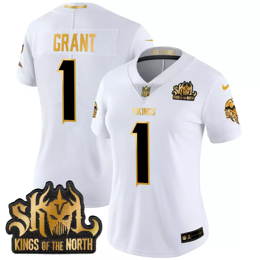 bud grant white gold womens vikings 2024 winter warrior skol patch gold vapor limited jersey all stitched