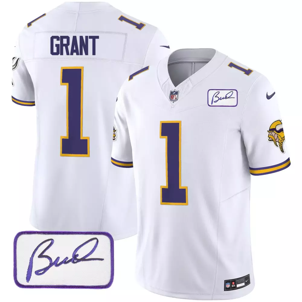 bud grant white mens minnesota vikings bud grant patch classic limited jersey v3 all stitched