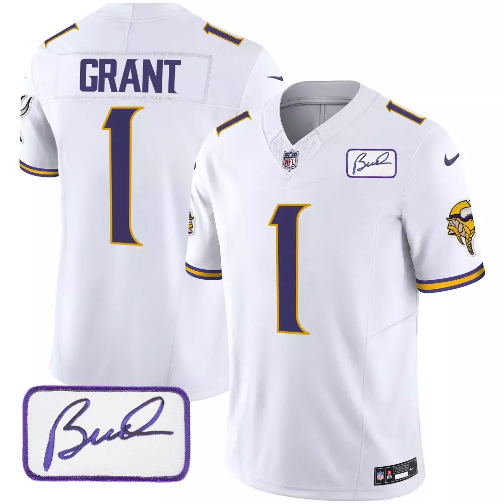 bud grant white mens minnesota vikings bud grant patch classic limited jersey v3 all stitched