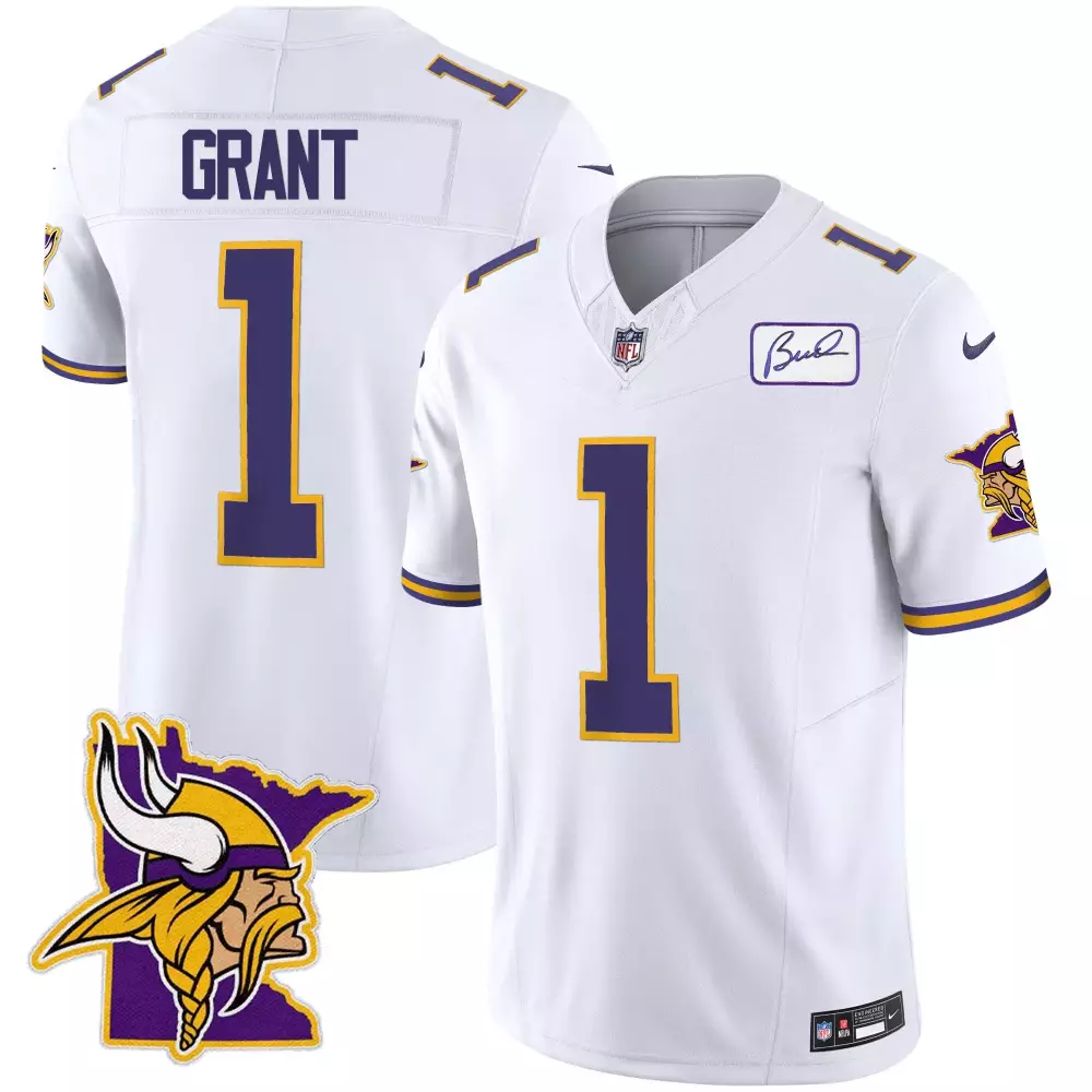 bud grant white mens minnesota vikings bud grant patch classic limited jersey v3 all stitched