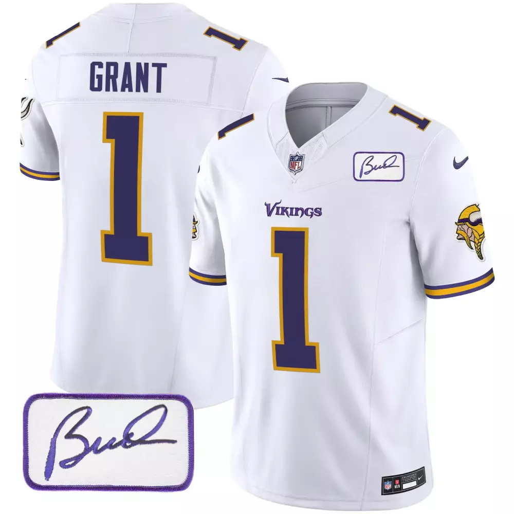 bud grant white mens minnesota vikings bud grant patch classic limited jersey v3 all stitched