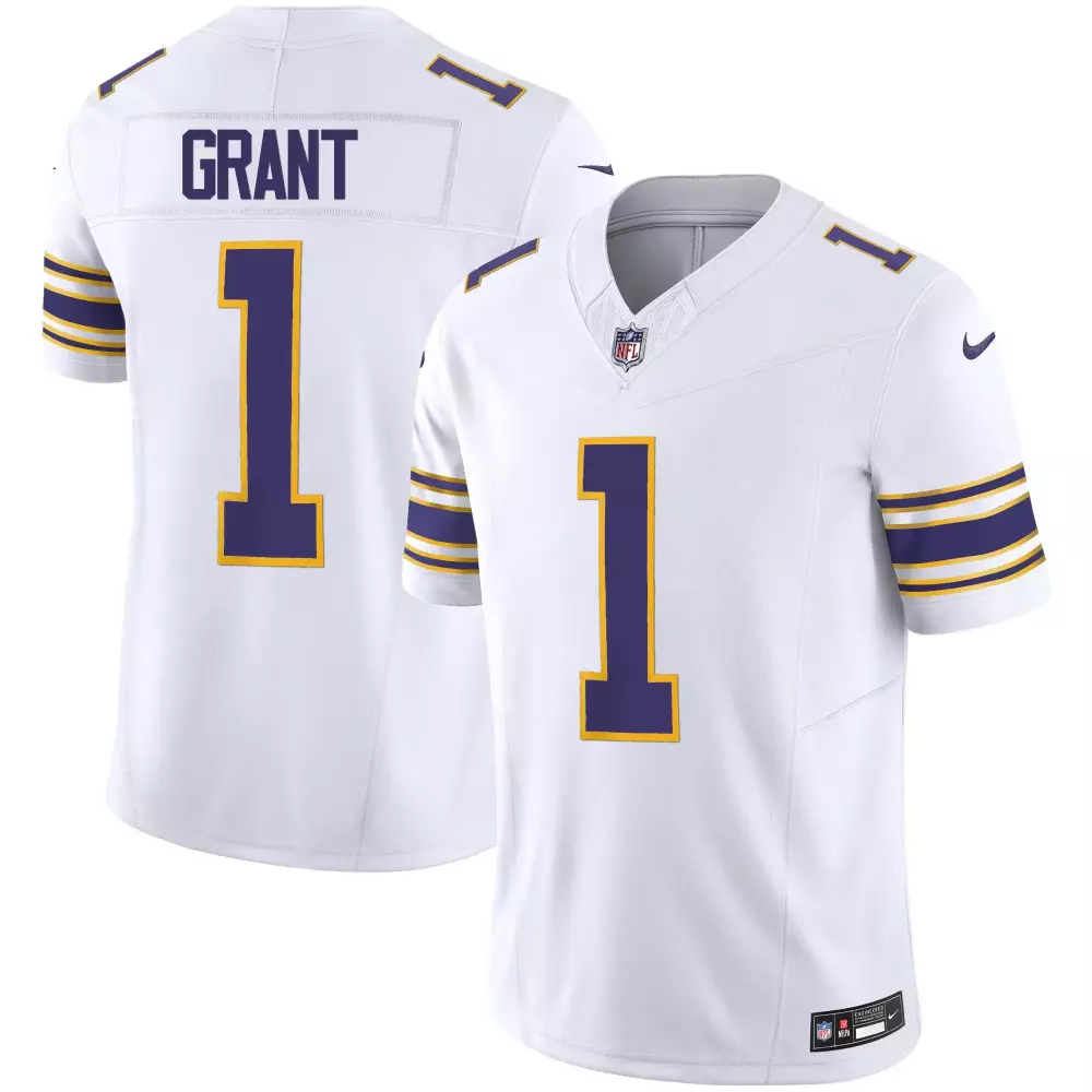 bud grant white mens minnesota vikings bud grant patch classic limited jersey v3 all stitched