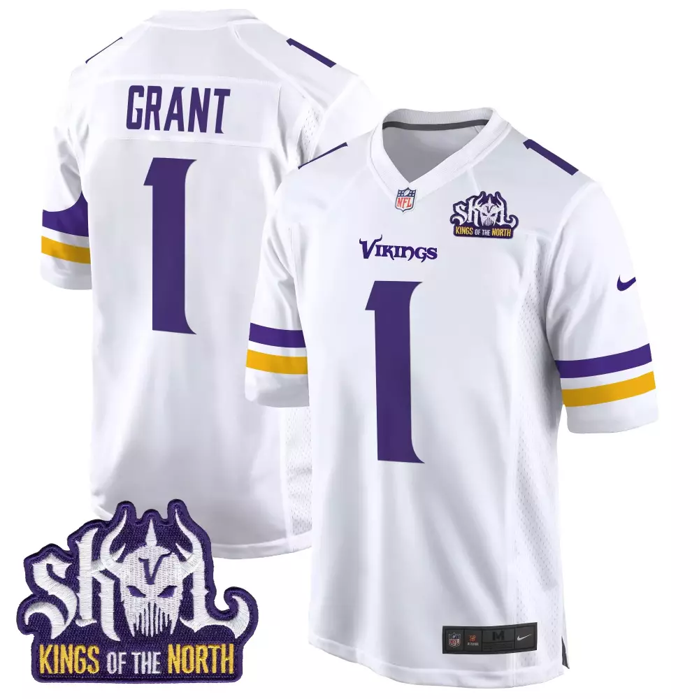 bud grant white mens minnesota vikings king of the north patch game jersey all stitched