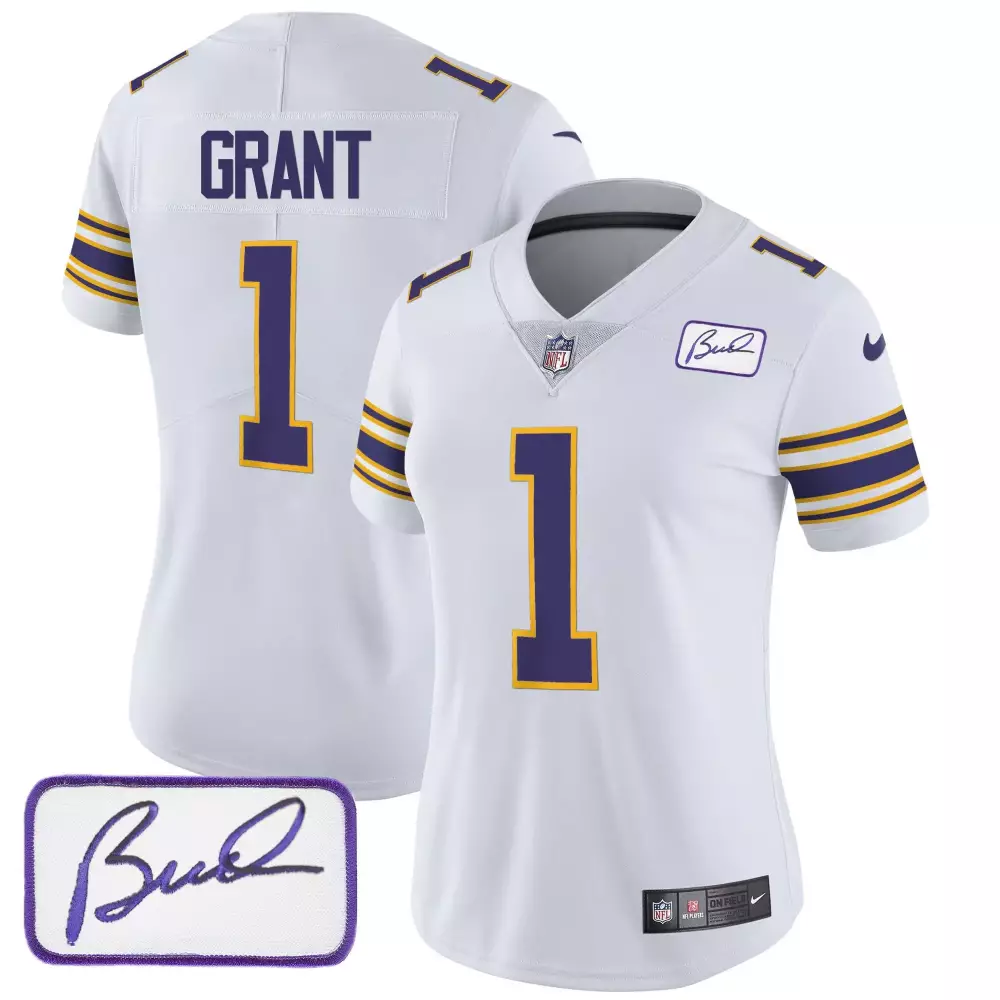 bud grant white womens minnesota vikings bud grant patch classic limited jersey all stitched