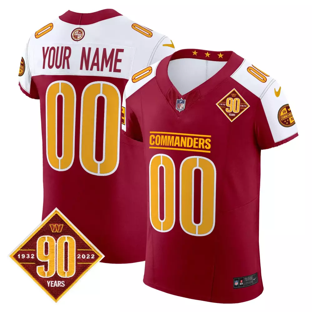 Washington Commanders Burgundy Alternate 90th Anniversary Vapor Elite Custom Jersey | Stitched Fan Gear | For Men, Women & Youth