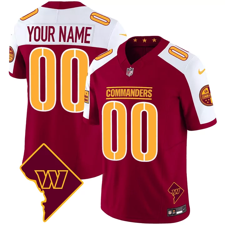 Washington Commanders Burgundy Alternate Washington DC Map Patch Custom Jersey | Stitched Fan Gear | For Men, Women & Youth