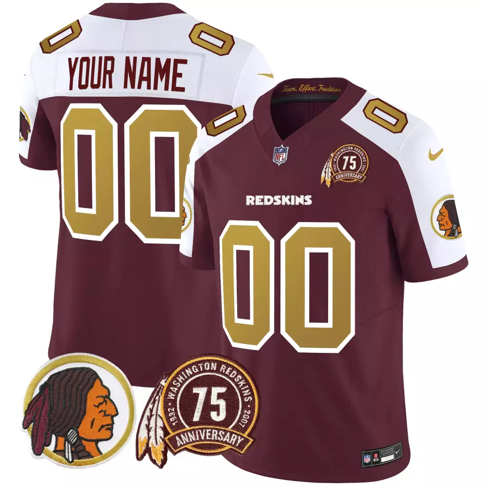 burgundy alternate men washington redskins throwback 75th patch vapor limited custom jersey all stitched