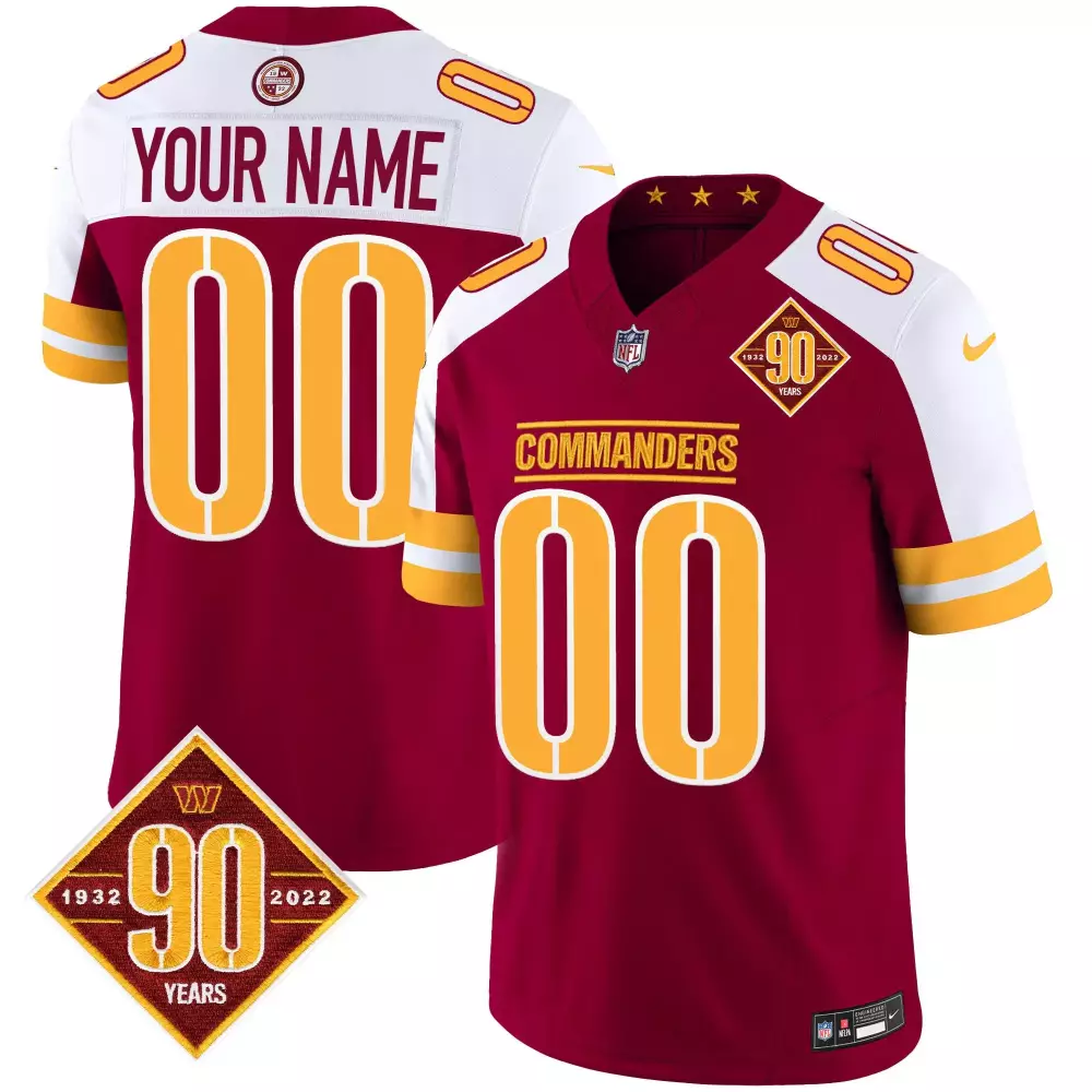 Washington Commanders Burgundy Alternate Youth 90th Anniversary Patch Vapor Custom Jersey V2 | Stitched Fan Gear | For Youth, Men & Women