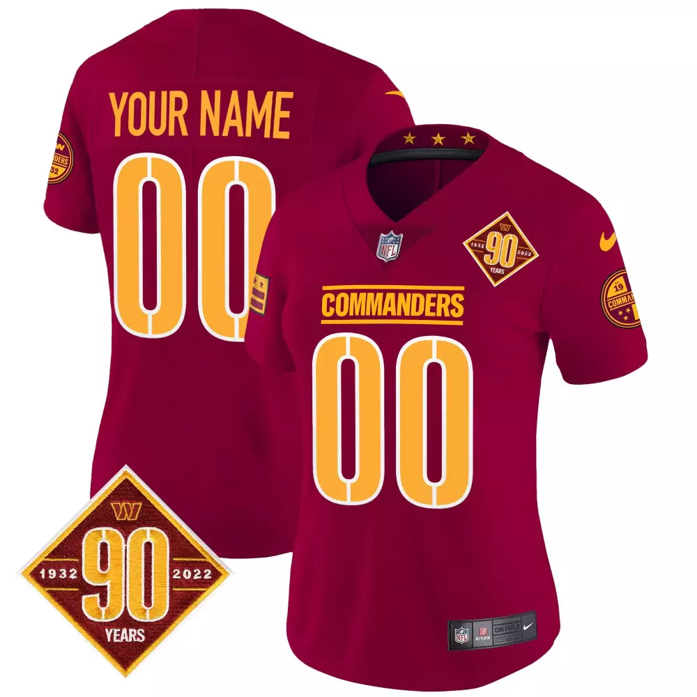 90th Anniversary Patch Game Custom Jersey for Youth | Burgundy Washington Commanders Stitched Fan Gear | For Men, Women & Youth
