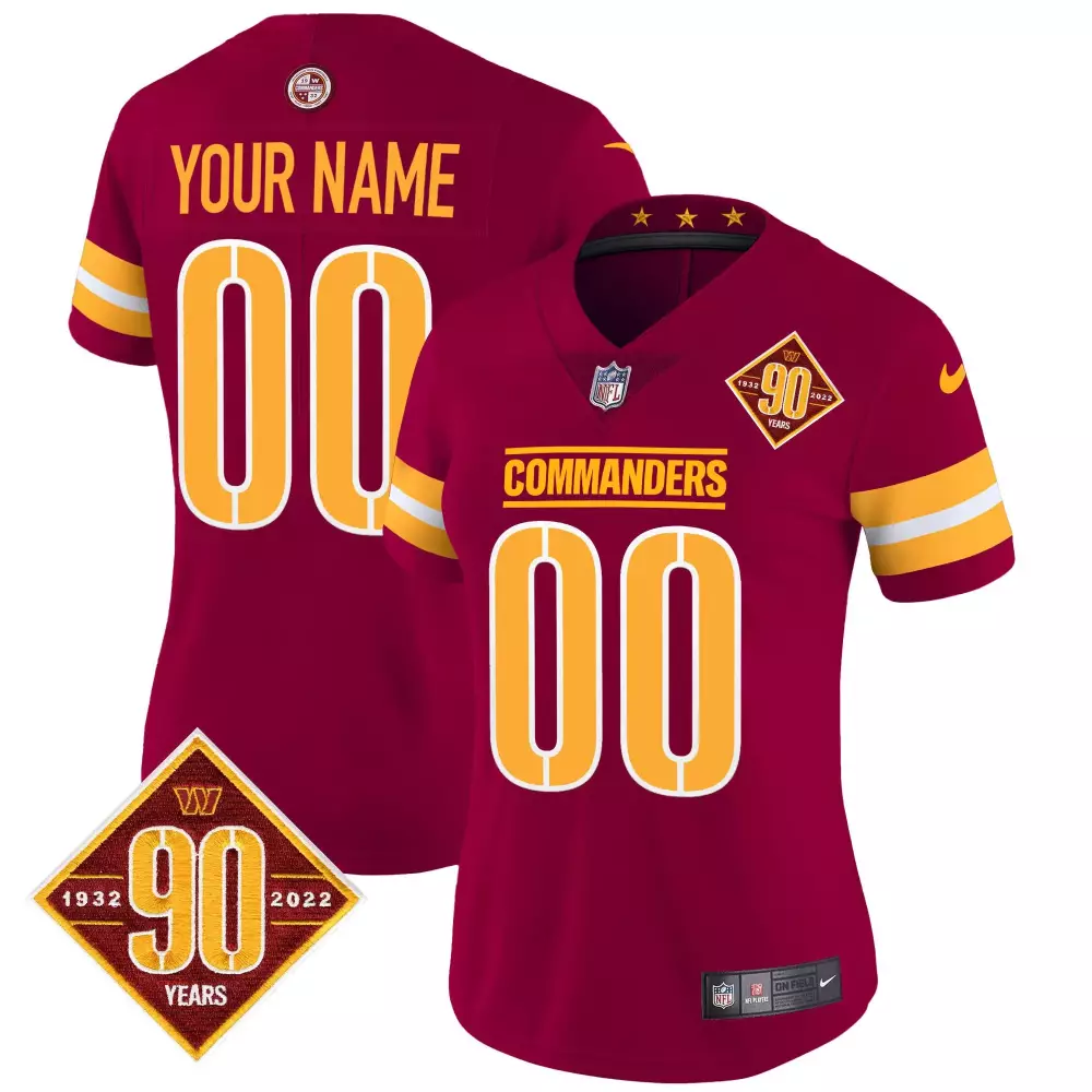90th Anniversary Patch Game Custom Jersey for Youth | Burgundy Washington Commanders Stitched Fan Gear | For Men, Women & Youth