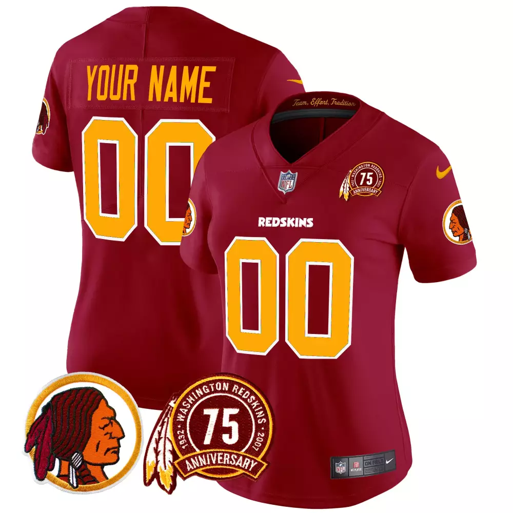 burgundy women washington redskins 75th patch throwback vapor limited custom jersey all stitched