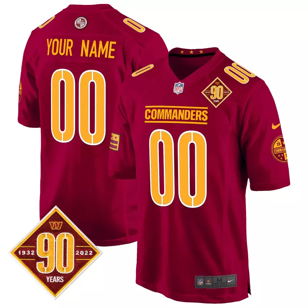 90th Anniversary Patch Game Custom Jersey for Youth | Burgundy Washington Commanders Stitched Fan Gear | For Men, Women & Youth