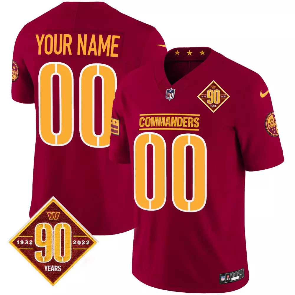 90th Anniversary Patch Game Custom Jersey for Youth | Burgundy Washington Commanders Stitched Fan Gear | For Men, Women & Youth