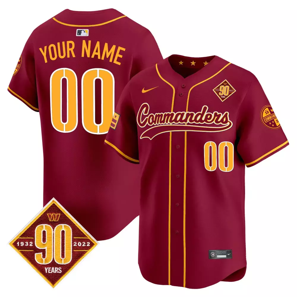 90th Anniversary Patch Vapor Custom Jersey V3 for Youth | Burgundy Washington Commanders Stitched Fan Gear | For Men, Women & Youth
