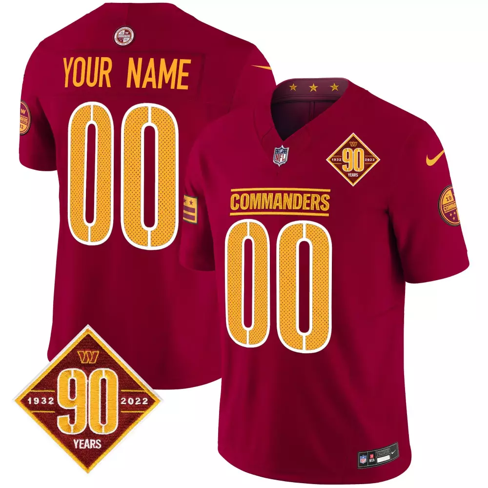 burgundy youth washington commanders 90th anniversary vapor limited custom jersey v4 all stitched