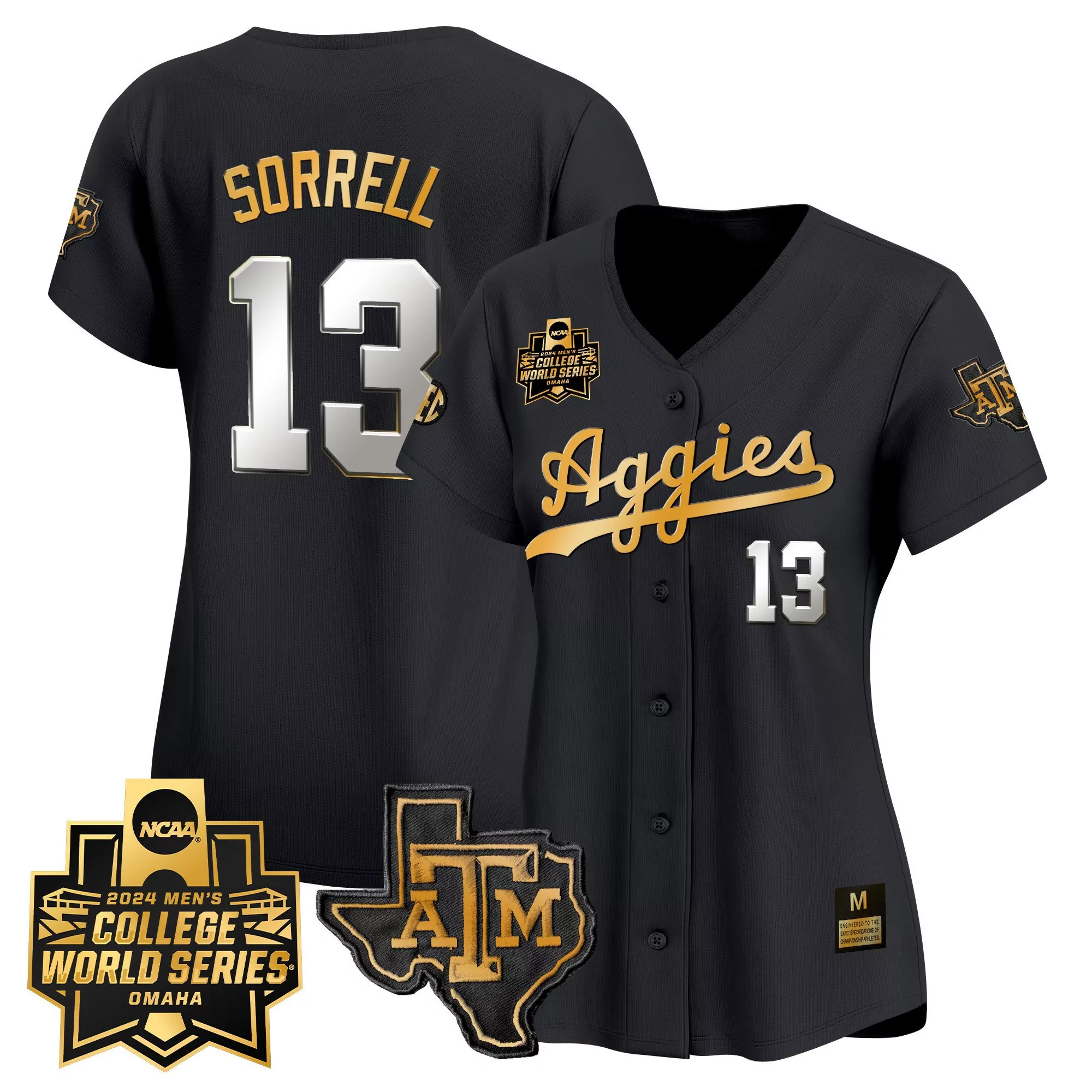 caden sorrell black gold womens texas am aggies 2024 college world series vapor premier limited jersey all stitched