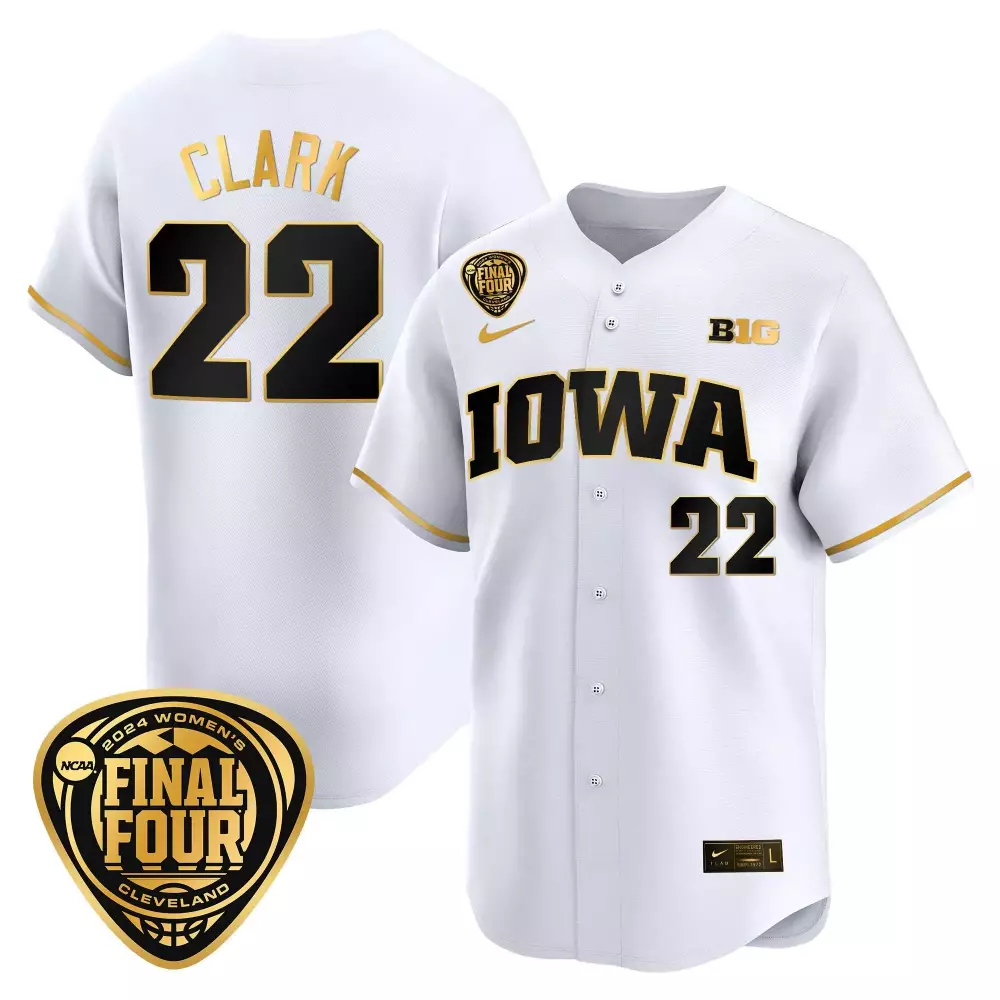 caitlin clark white gold mens size iowa hawkeyes 2024 final four baseball jersey women patch all stitched