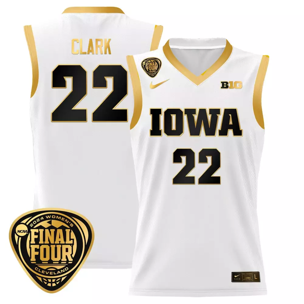 caitlin clark white gold mens size iowa hawkeyes 2024 final four baseball jersey women patch all stitched