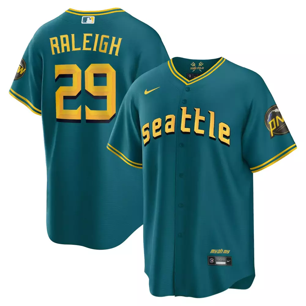 cal raleigh cool aqua mens seattle mariners 2023 city connect collection jersey all stitched