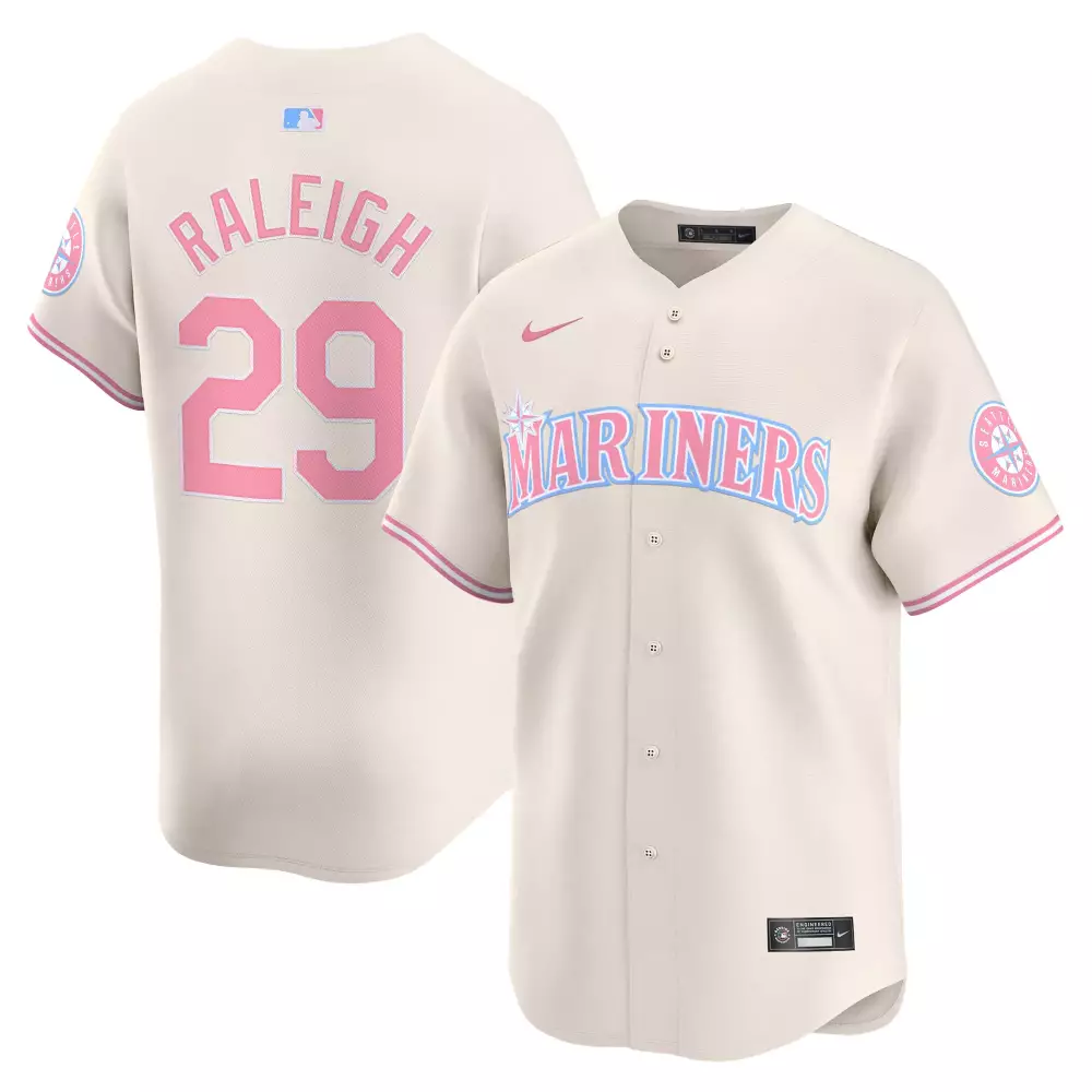 cal raleigh cream unisex seattle mariners bubblegum pink vapor premier limited jersey all stitched