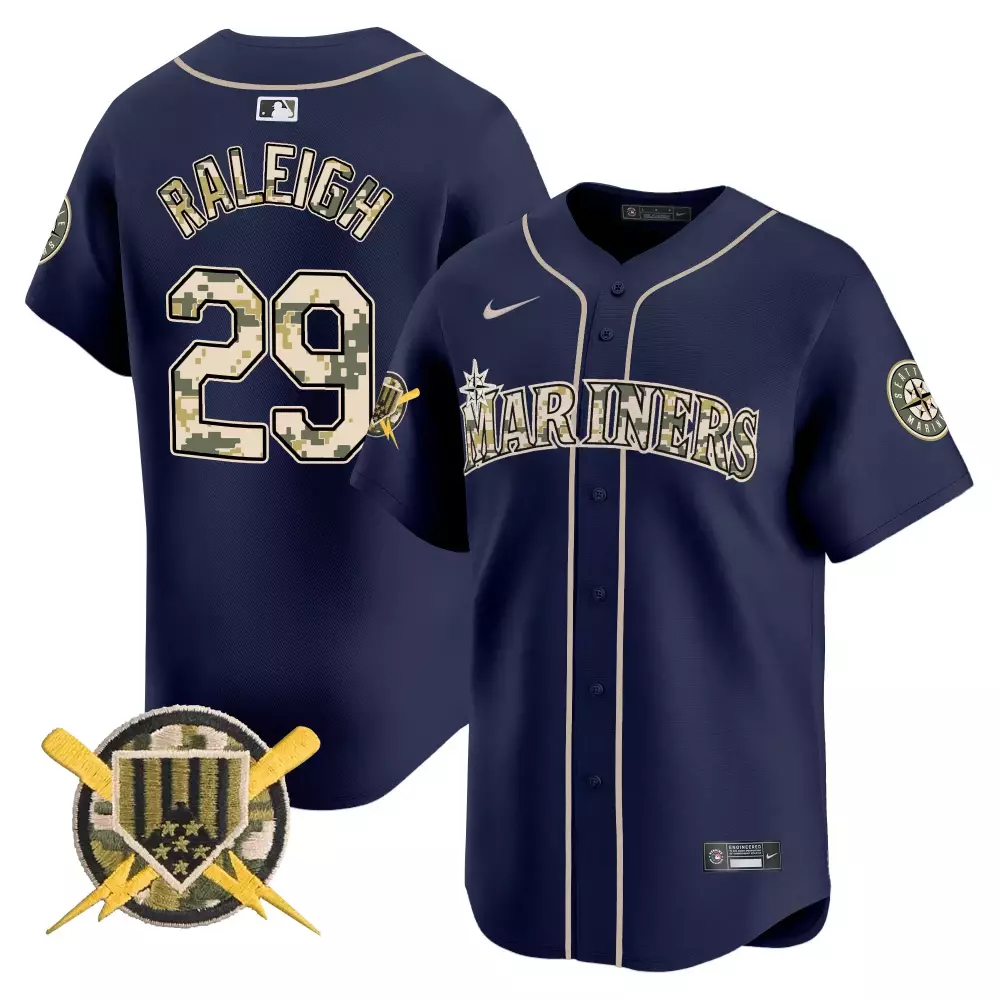 cal raleigh navy mens seattle mariners armed forces day vapor premier limited jersey all stitched