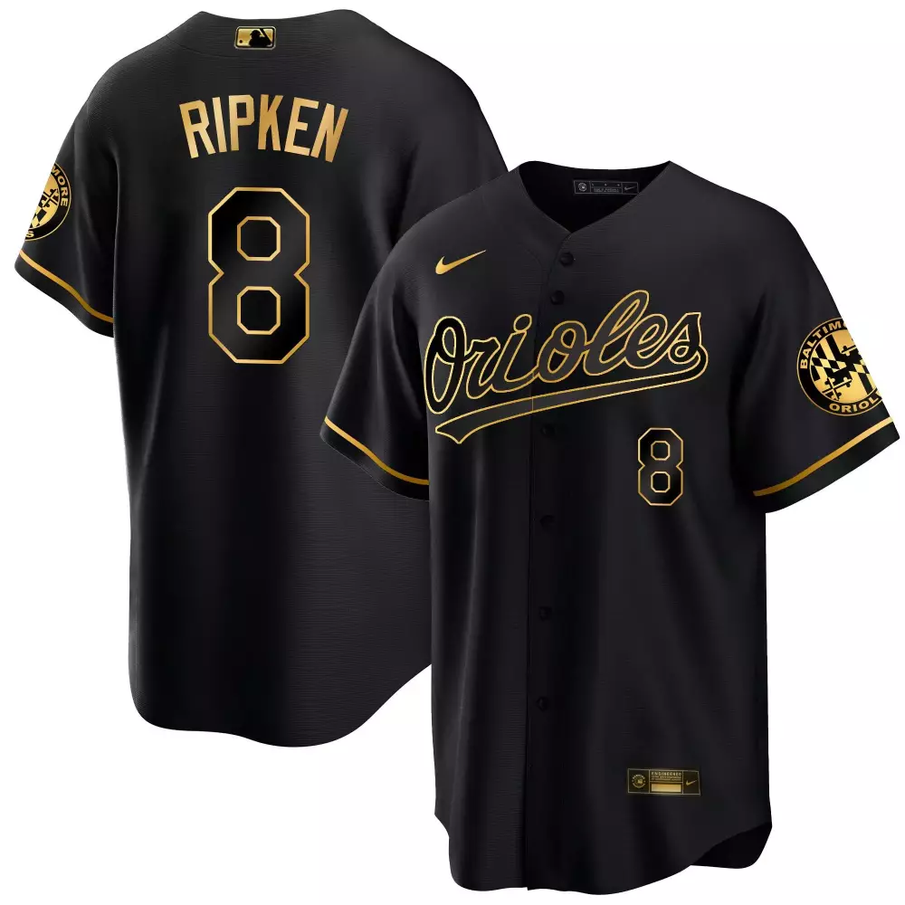 Cal Ripken Black Gold Baltimore Orioles 2023 Gold Cool Jersey | All Stitched | Men's Fan Gear | For Men, Women & Youth