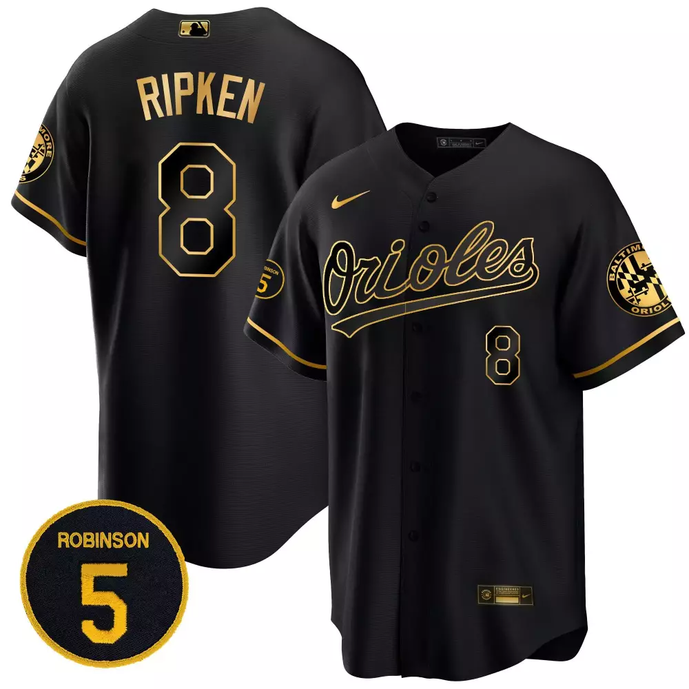 Cal Ripken Black Gold Baltimore Orioles 2023 Gold Cool Jersey | All Stitched | Men's Fan Gear | For Men, Women & Youth