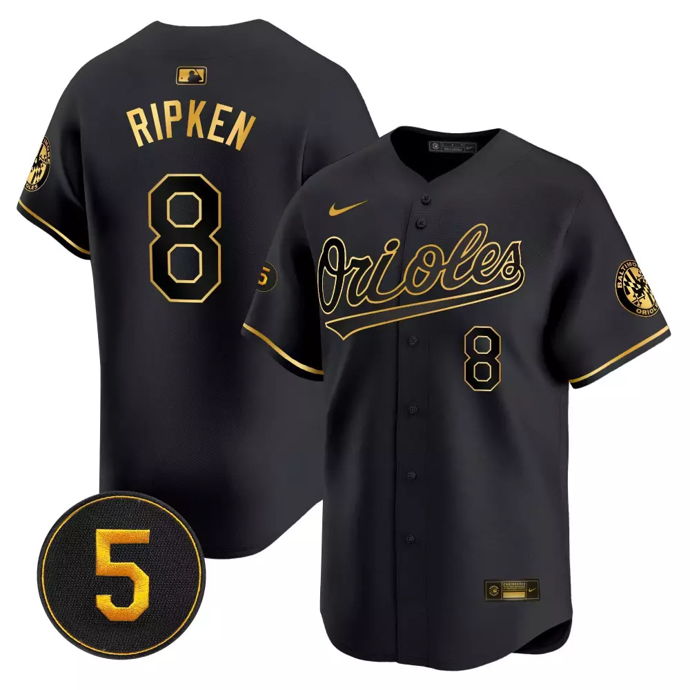 Cal Ripken Black Gold Baltimore Orioles Robinson Patch Vapor Premier Limited Jersey | All Stitched | Men's Fan Gear | For Men, Women & Youth